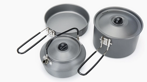 description of Lightweight Aluminum Cookware Set with Pot, Kettle for Backpacking and Camping