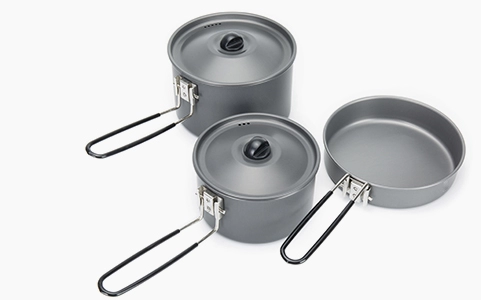 description of Aluminum Camping Cookware Sauce Pot and Pan for Lightweight Camping