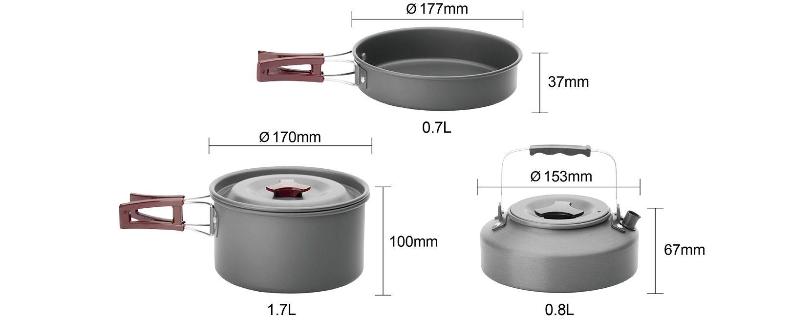 details of Hard Anodised Aluminum Camping Cookware with Tea Kettle