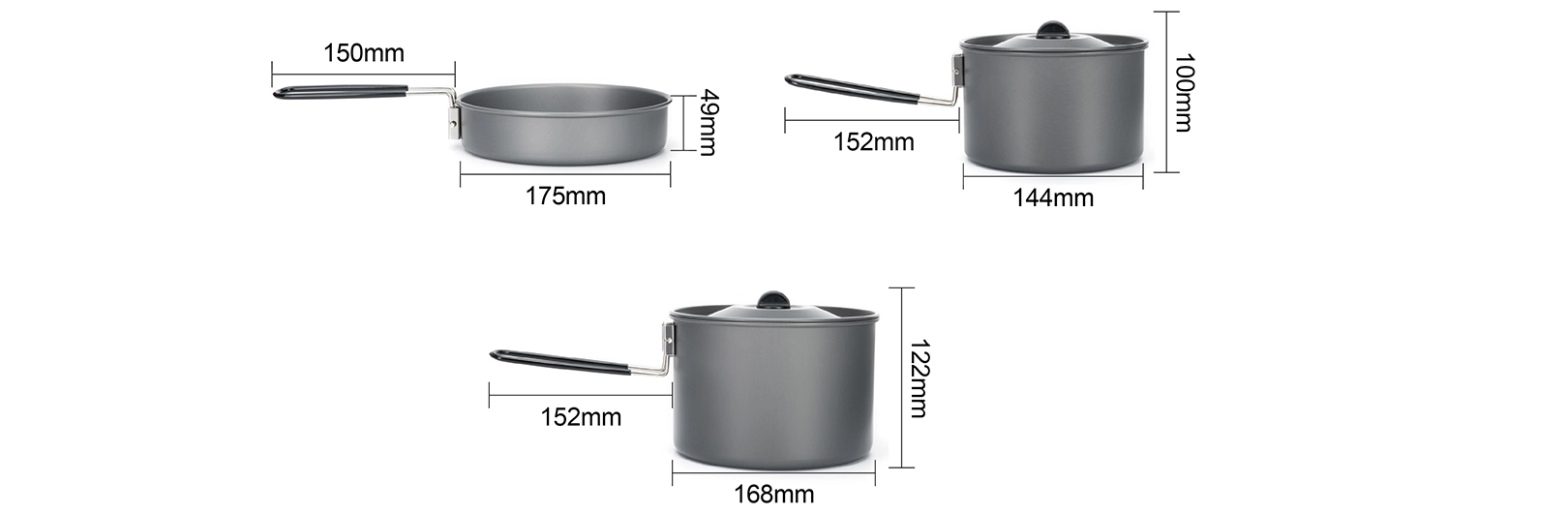 details of Aluminum Camping Cookware Sauce Pot and Pan for Lightweight Camping