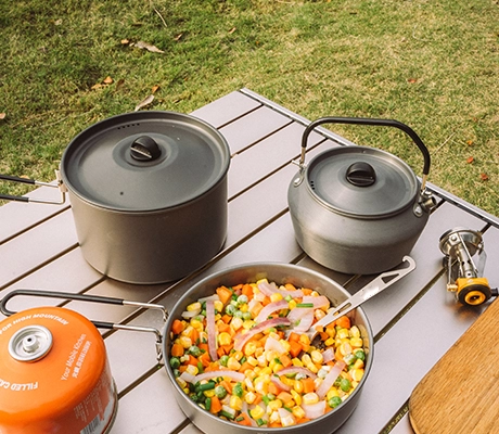 application of Aluminum Camping Cookware Sauce Pot and Tea Kettle Mess Kit for Backpacking Mountaineering Camp-image2