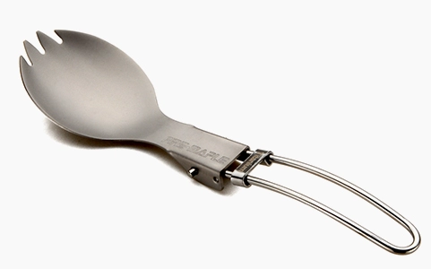 description of Titanium Camping Spork Spoon with Folding Handle