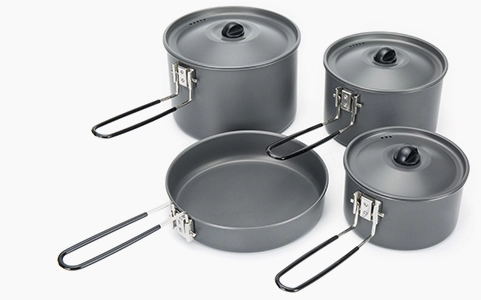 description of Group Camping Cookware Kit Easy to Clean and Store