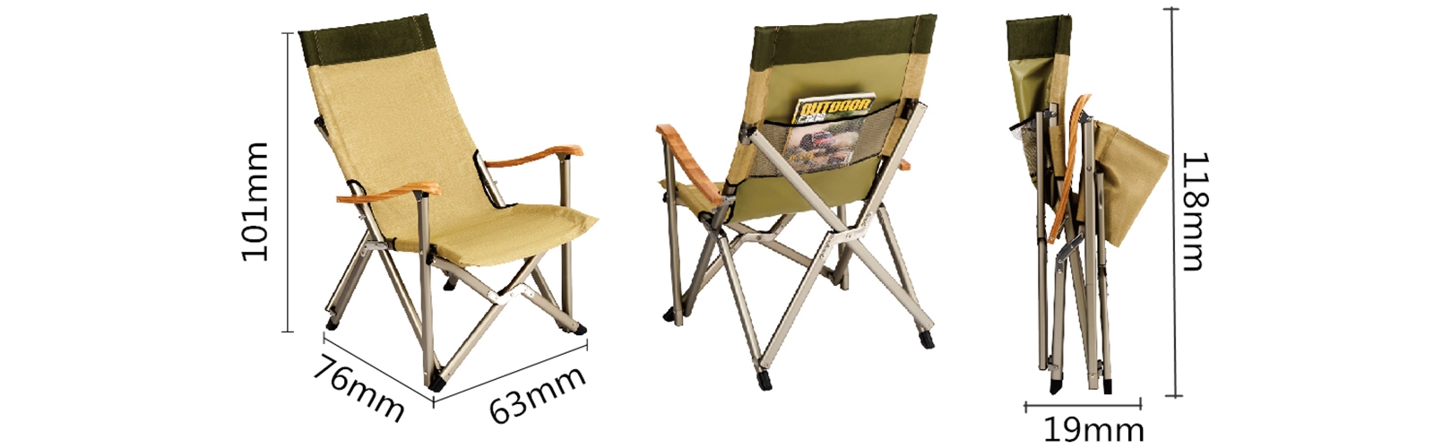details of High-back Aluminum Camping Chair with Bamboo Armrest