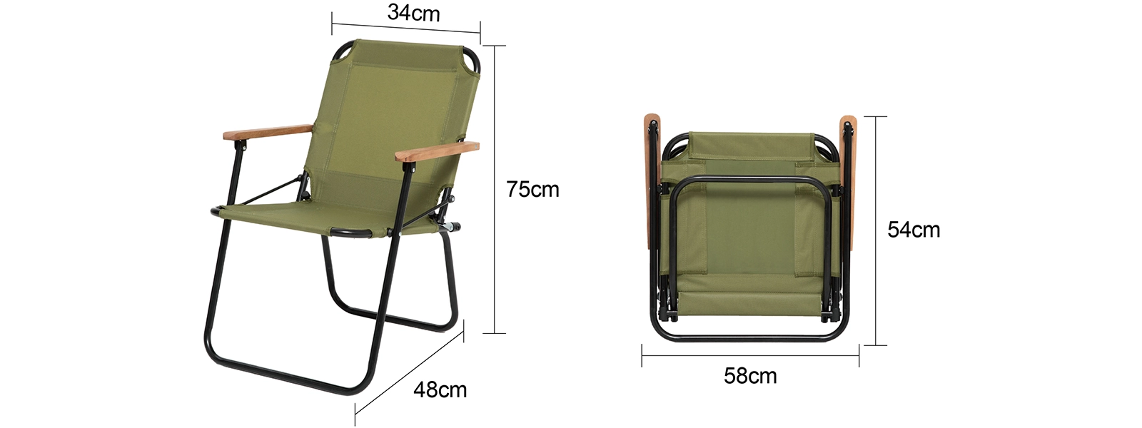 details of Lightweight Camping folding Chair/Beach Chair in Kermit Style with Wood Armrest