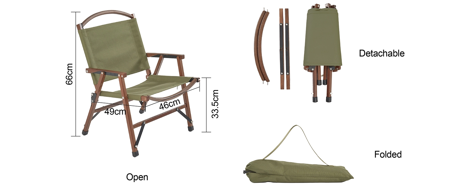 details of Portable Wooden Folding Chair for Backpacking Comfortable and Sturdy