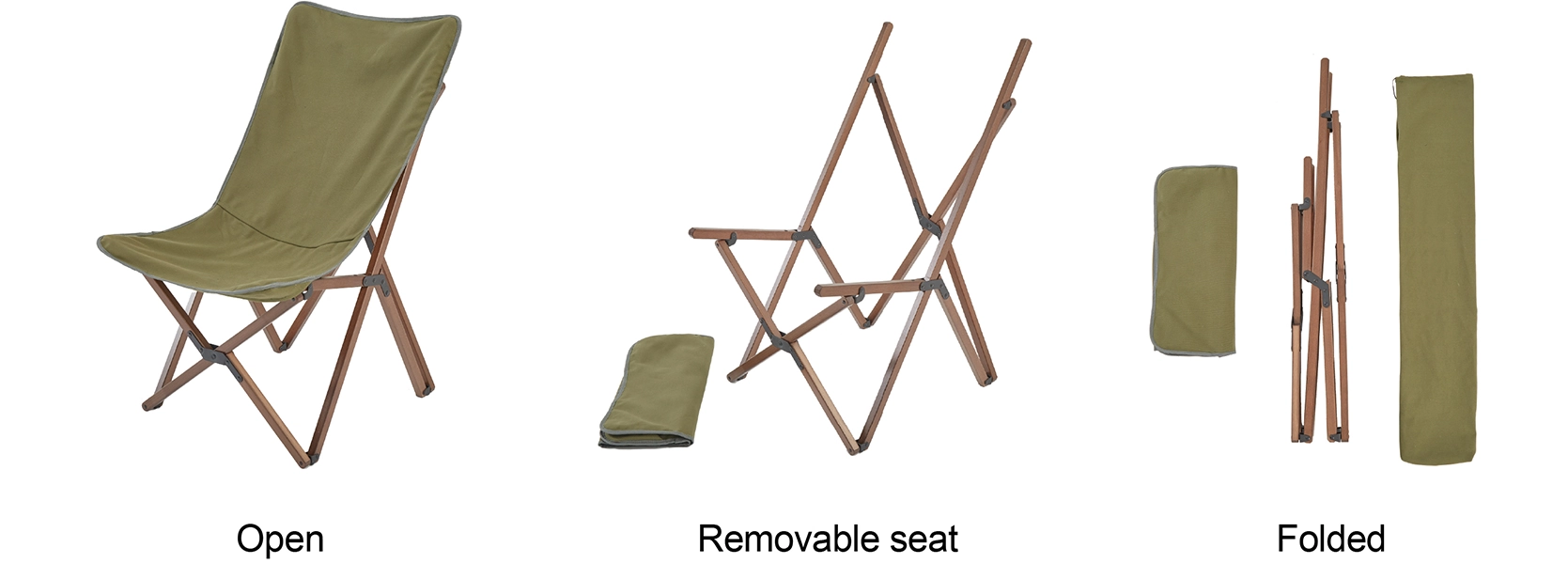 details of Foldable Beech Wood Camping Chair with Canvas Seat