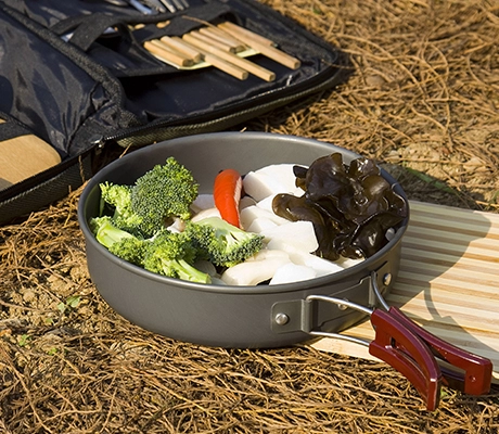 application of 17 Pieces Outdoor Cooking Pots Mess Kit for Family Camping-image1