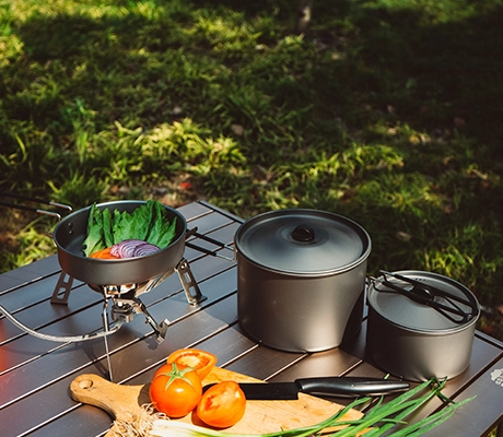 application of Factory Supply FDA Approval Hiking Fishing Traveling Outdoor Picnic Cookware Set-image4